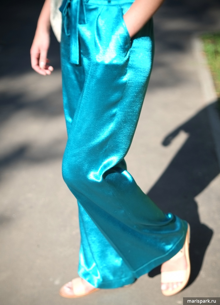Turquoise silk slacks